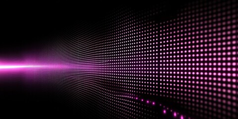 Poster - Colorful light display with pink dots creating a digital wave effect in dark surroundings