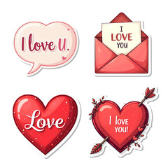 Poster - Illustration Valentine's Day stickers collection isolated on transparent background, PNG file add