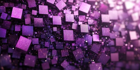 Poster - Dynamic arrangement of purple cubes creates a mesmerizing abstract pattern in a vibrant digital landscape