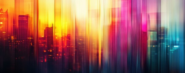 Poster - Abstract urban cityscape with vibrant vertical light streaks