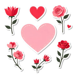 Poster - Illustration Valentine's Day stickers collection isolated on transparent background, PNG file add