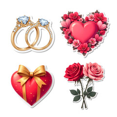 Poster - Illustration Valentine's Day stickers collection isolated on transparent background, PNG file add