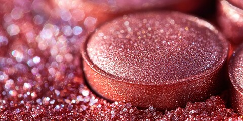Poster - Close-up view of shimmering red circular glittering decorations arranged on a sparkly surface