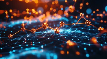 Fototapete - Gas molecules in motion create a vibrant scientific visualization of atomic structures at molecular levels. Generative AI