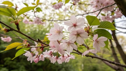 Wall Mural - Beautiful cherry blossoms bloom in a spring garden