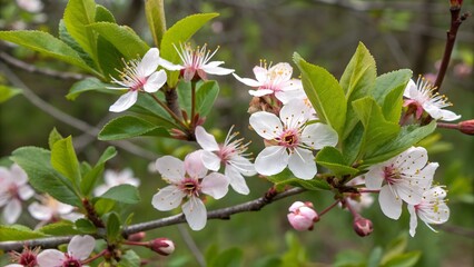 Wall Mural - Blossoming cherry flowers in springtime nature