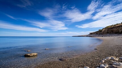 Aufkleber - Serene Coastal Landscape with Calm Waters Under a Beautiful Sky and Gentle Waves : Generative AI