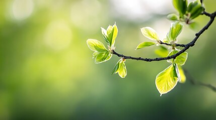 Poster - Close up of vibrant green leaves on a tree branch showcasing spring freshness and new life : Generative AI