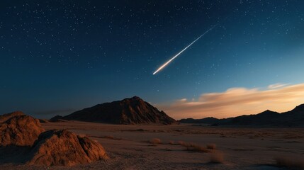 Wall Mural - A star is shooting across the sky above a desert