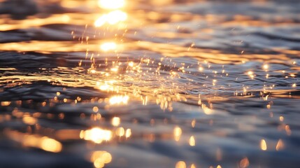 Canvas Print - Beautiful close up of sparkling water droplets reflecting sunlight on a serene surface : Generative AI