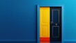 © mila103 - A blue and yellow door with a gold handle