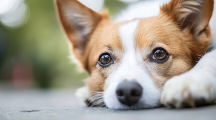 Poster - Adorable dog resting with expressive eyes capturing the beauty of a gentle afternoon light : Generative AI