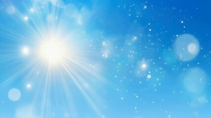 Wall Mural - bright sunburst with bokeh lights on vibrant blue sky background. abstract natural phenomenon, atmos