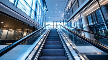 Poster - Modern escalator in a stylish urban space with bright glass architecture and natural light : Generative AI