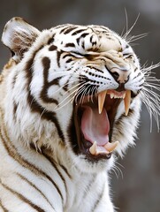 Aufkleber - Majestic White Tiger Yawning Dramatically with Powerful Presence : Generative AI