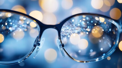Poster - Stylish Eyeglasses Reflecting Beautiful Out of Focus Bokeh Lights Creating a Trendy Optical Aesthetic : Generative AI