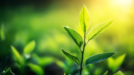 Aufkleber - Fresh green plant sprouting under sunlight in a lush garden environment : Generative AI