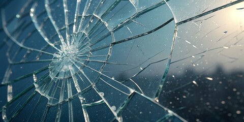 A high definition macro shot of shattered glass, highlighting sharp edges and intricate fracture AI Generative