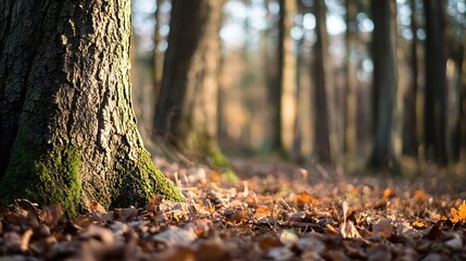 Leinwandbilder - Detailed view of majestic tree trunk with green moss in a serene forest setting : Generative AI