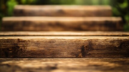 Wall Mural - A close up view of wooden stairs showcasing natural textures and warm tones in a serene outdoor setting : Generative AI