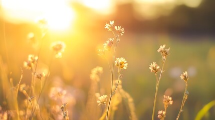 Aufkleber - Golden Sunrise Over Blooming Wildflowers in a Serene Meadow : Generative AI