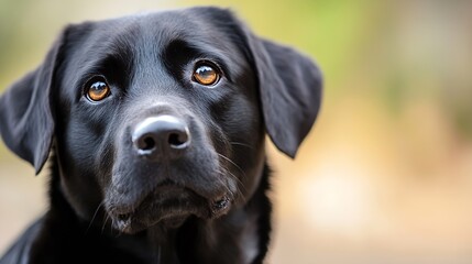 Poster - Adorable closeup of a black Labrador Retriever showcasing emotional expression : Generative AI