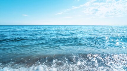 Poster - Crystal Clear Blue Ocean Water Just Before the Waves Gently Reach the Shoreline : Generative AI