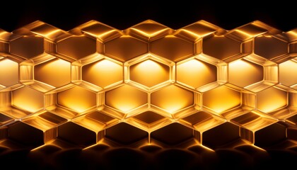 Fototapete - Abstract graphic hexagonal honeycomb dark orange yellow background with inner lit.