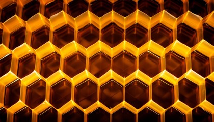 Fototapete - Abstract graphic hexagonal honeycomb dark orange yellow background with inner lit.