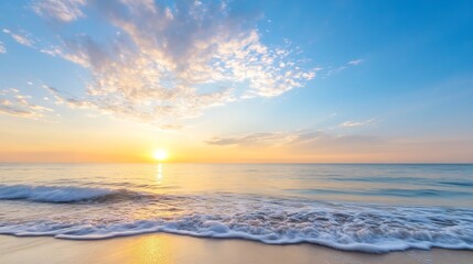 Poster - Breathtaking ocean sunset view with colorful clouds reflecting on the tranquil water : Generative AI