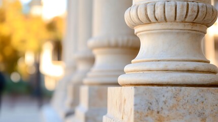 Aufkleber - Elegant architectural details of classic columns in soft warm sunlight with blurred background : Generative AI