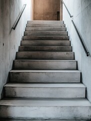 Poster - Minimalist photograph of concrete staircase leading upwards featuring clean lines and modern design : Generative AI