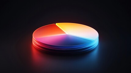 Poster - Glowing 3D pie chart icon on dark background showcasing minimalist design elements for data visualization