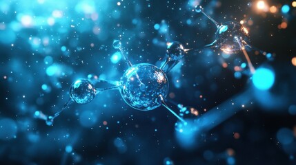 Leinwandbilder - Exploring the dynamic motion of gas molecules with glowing atomic structures in a vibrant scientific visualization. Generative AI
