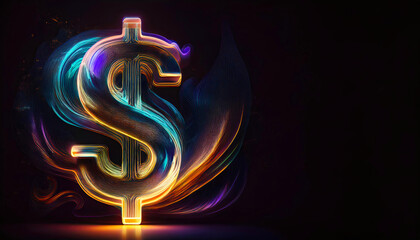 Poster - Dynamic Abstract Representation of the Dollar Symbol Illuminated by Flowing Colorful Lines