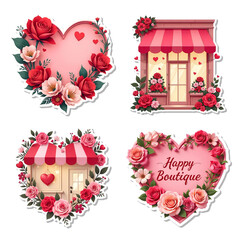 Poster - Illustration Valentine's Day stickers collection isolated on transparent background, PNG file add