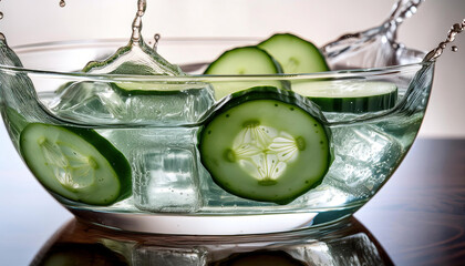 Poster - Refreshing Cucumber Infused Water With Floating Ice Cubes for a Summer Treat