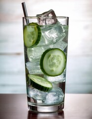 Poster - Refreshing Cucumber Infused Water Served With Ice Cubes on a Sunny Day