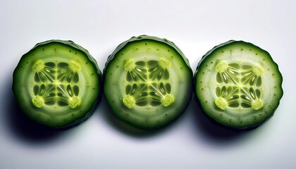 Poster - Cucumber Rounds Elegantly Arranged to Resemble a Lucky Clover Design on a Bright Surface