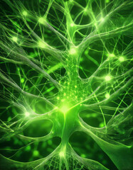 Poster - Fascinating Exploration of Neurons Showcasing Intricate Connections in Glowing Green