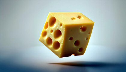 Poster - Floating Cheese Cube Casts Soft Shadows Against a Minimalist Backdrop in a Surreal Visual Display