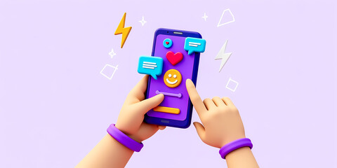 Poster - two hands using a smartphone with colorful interface showing positive feedback