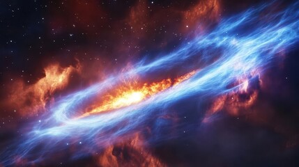 Wall Mural - cosmic aurora dance in deep space with electric blue plasma waves and magenta nebula clouds creating