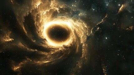 Wall Mural - dark cosmic phenomenon black hole vortex with surrounding nebula clouds and distant stars in deep sp
