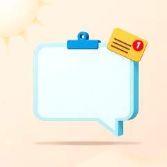 Poster - 3d render of a light blue speech bubble with a clipboard and notification