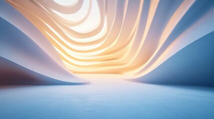 Poster - A smooth, abstract sculpture with flowing curves, illuminated by soft blue light