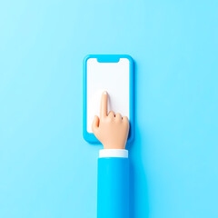 Poster - cartoon hand interacts with a digital screen on a pastel blue background