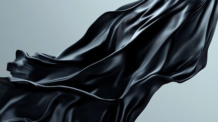 Aufkleber - Abstract Draped Black Fabric with Elegant Flowing Waves and Smooth Texture, Dark Grey Background