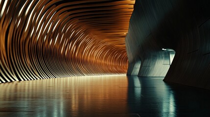Poster - Abstract Geometric Tunnel with Golden and Concrete Elements