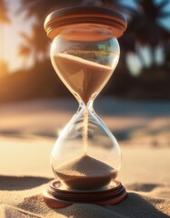Poster - Hourglass Captivates Time as Sand Flows Gently Under the Sunset Glow